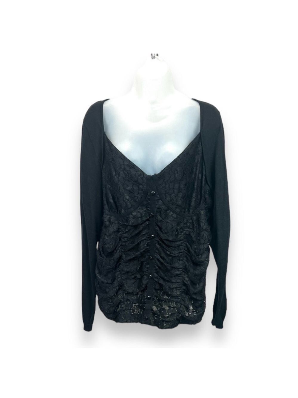 Lane Bryant Black Knit Top Lace Front Size 18/20